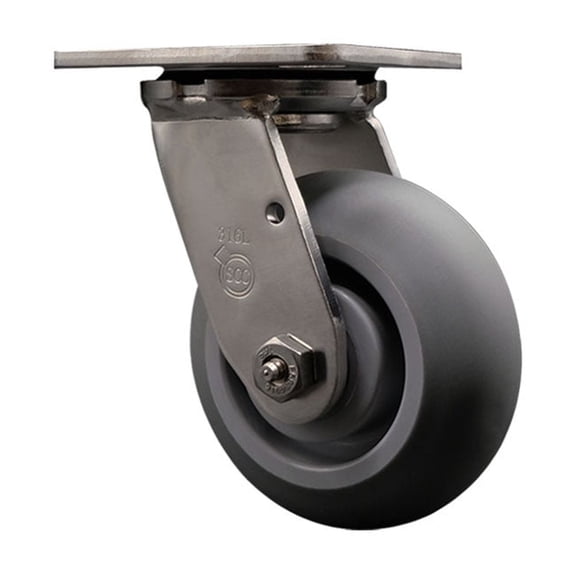 5 Inch 316SS Thermo Rubber Donut Tread Wheel Swivel Caster with Roller Bearing