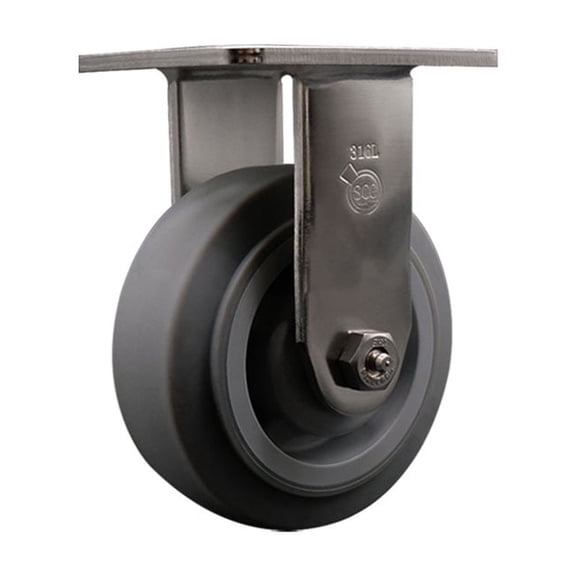 5 Inch 316SS Thermo Rubber Flat Tread Wheel Rigid Caster with Delrin Bearing