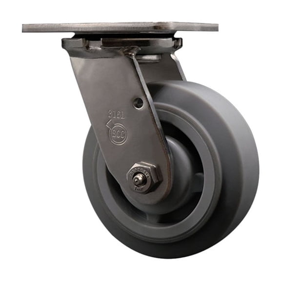 5 Inch 316SS Thermo Rubber Flat Tread Wheel Swivel Caster with Ball Bearing SCC