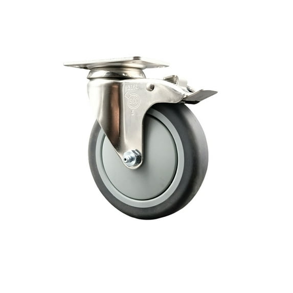 5 Inch 316SS Thermoplastic Rubber Swivel Top Plate Caster with Total Lock Brake