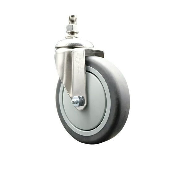 5 Inch 316SS Thermoplastic Rubber Wheel Swivel 3/8 Inch Threaded Stem Caster SCC