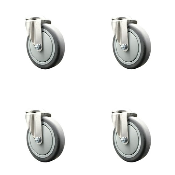 5 Inch 316SS Thermoplastic Rubber Wheel Swivel Bolt Hole Caster Set SCC