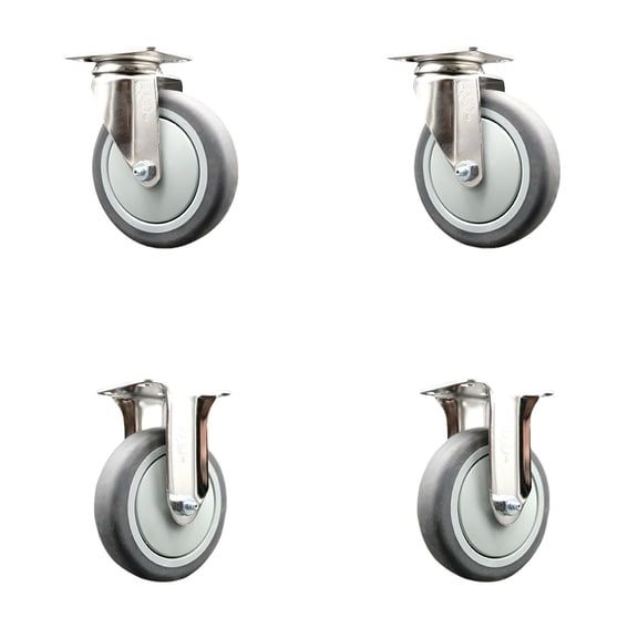 5 Inch 316SS Thermoplastic Rubber Wheel Swivel Top Plate Caster Set 2 Rigid SCC