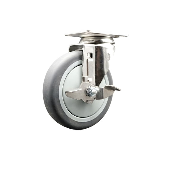 5 Inch 316SS Thermoplastic Rubber Wheel Swivel Top Plate Caster with Brake SCC