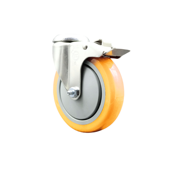 5 Inch 316SS Yellow Polyurethane Swivel Bolt Hole Caster with Total Lock Brake