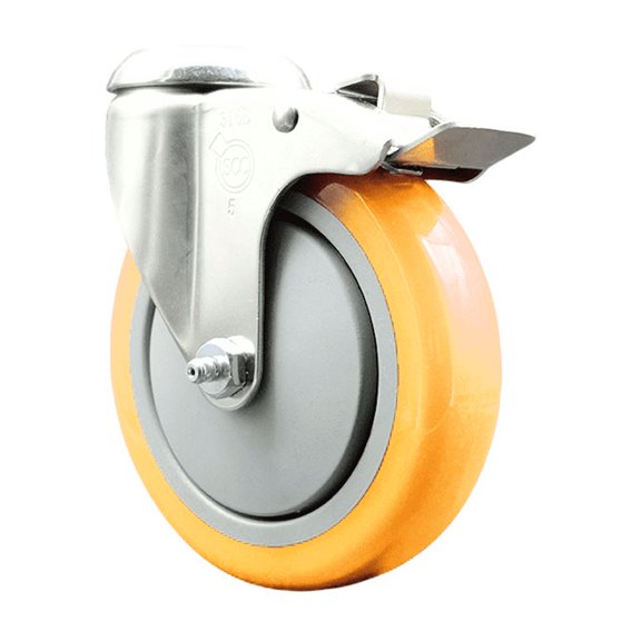 5 Inch 316SS Yellow Polyurethane Swivel Bolt Hole Caster with Total Lock Brake