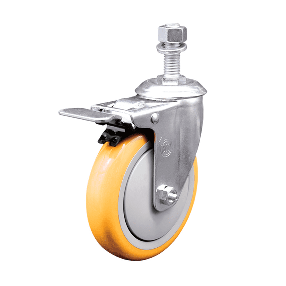 5 Inch 316SS Yellow Polyurethane Swivel  Inch Stem Caster Total Lock Brake SCC