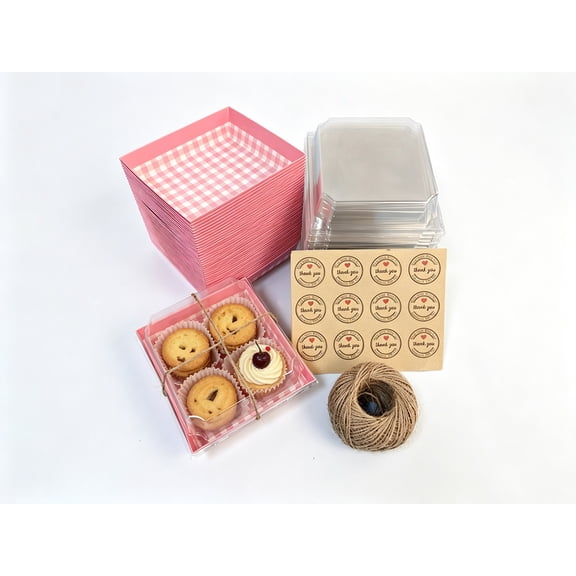 5 Inch 50 Pack Disposable Food Containers - Small Charcuterie Boxes with Clear Lids, Grease-Resistant Dessert Bakery Boxes, Cookie Containers, Food Containers for Takeout & Gifting - Pink