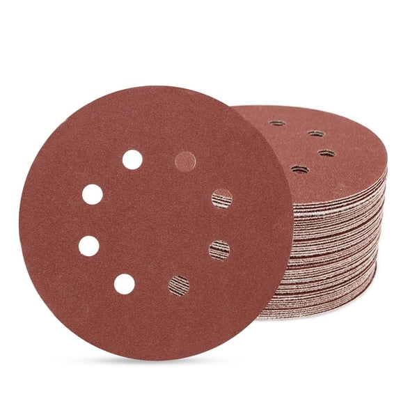 5 Inch 8-Hole Hook & Loop Sanding Discs, 50 Pack 120 Grit Aluminum Oxide Round Sandpaper Pads for Random Orbital Sander Sanding Projects