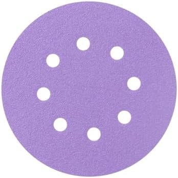 5 Inch 8 Hole Sanding Discs  Film Sanding Disc 80/120/150/180/220 Grit Ceramic Sanding Discs, Heavy-Duty Hook and Loop Discs Wet Dry Sandpaper for Random Orbital Sanders, 50 Pack