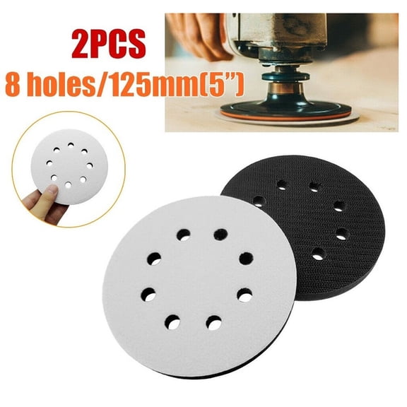 5 Inch 8 Hole Soft Sponge Interface Pads 2 Pieces for Orbital Sanders, Enhances Abrasive Cutting Performance and Minimizes Vibration