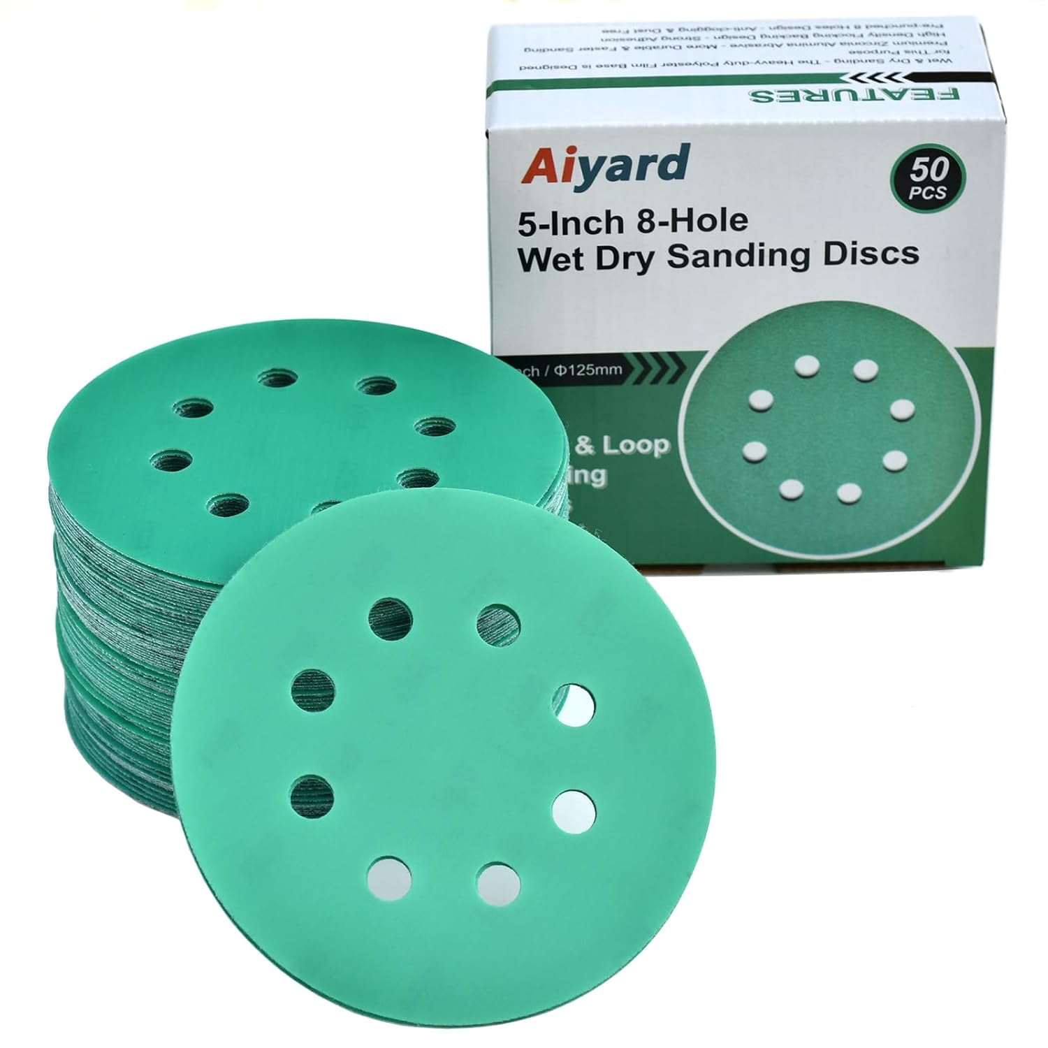 Serious Grit 5-Inch 9-Hole 400 Grit Hook & Loop Sanding Discs – 50 Pack, Heavy-Duty Polyester Film, Anti-Clog, Reusable, Fits Festool & Random Orbital Sanders