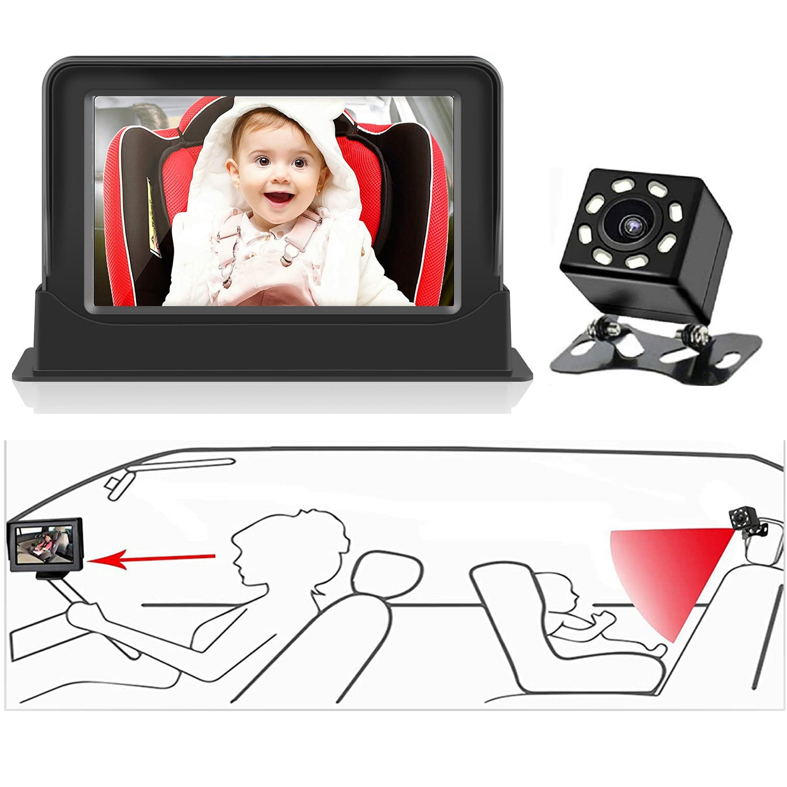 5-Inch AHD Baby Monitor with Rear View Camera for Infant Safety Night ...
