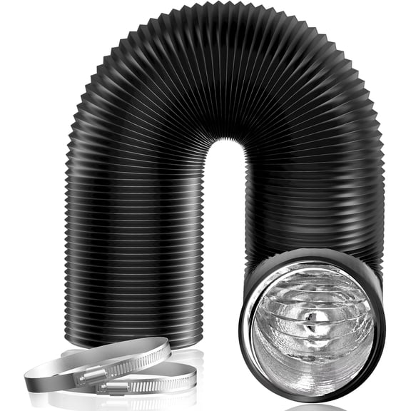 5 Inch Air Duct - 16 FT Long,Fits Compatible 5-Inch Vent Openings Only, Black Vent Hose with 2 Clamps for Ventilation Systems