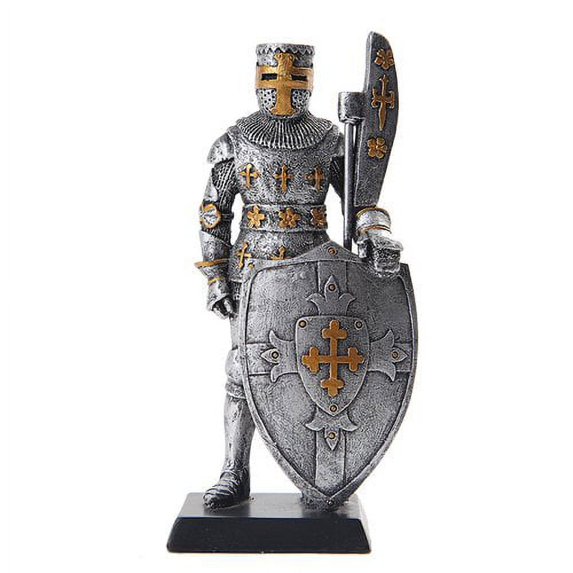 5 Inch Armored Medieval Knight with Large Shield Statue Figurine