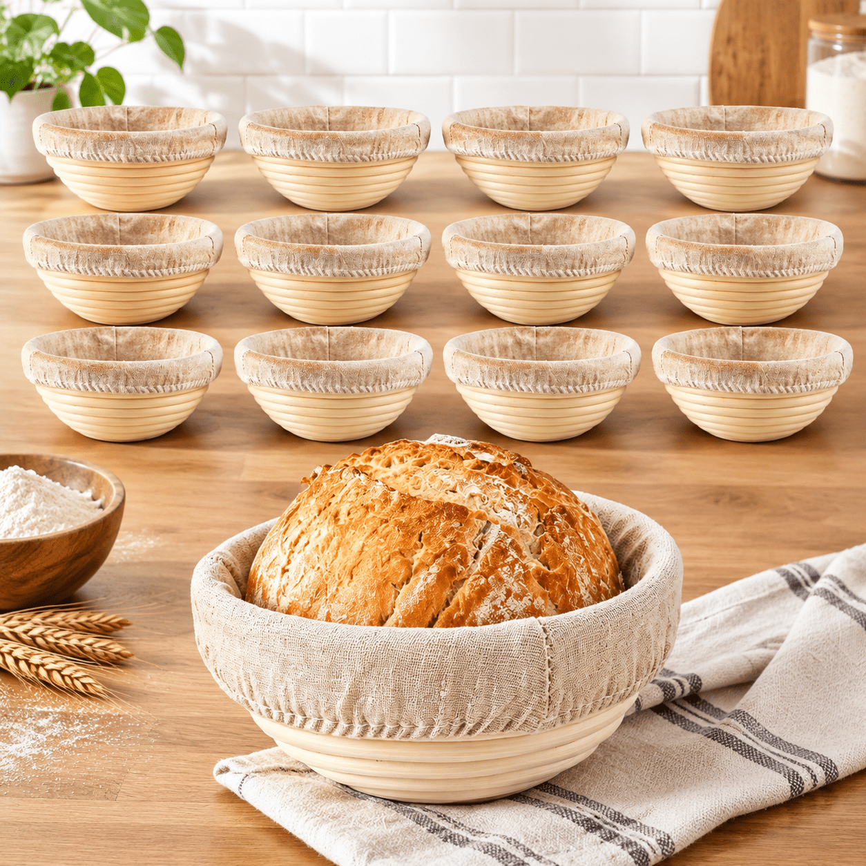 Mini Buskets 5 Inch Banneton Bread Proofing Basket Set Of 12 With Linen Liner Cloth ...