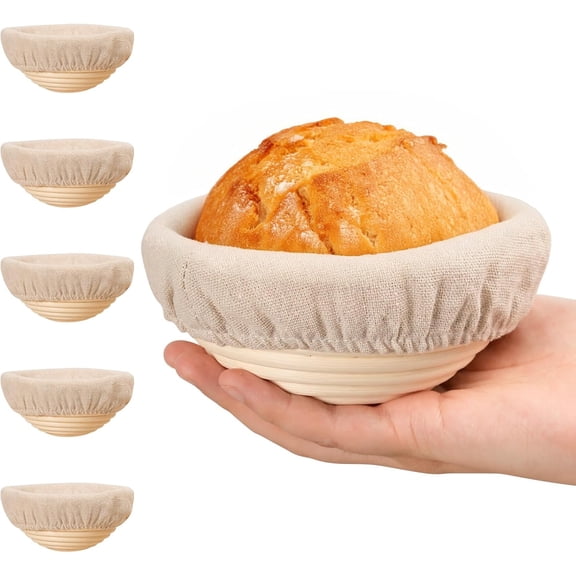5 Inch Banneton Bread Proofing Basket Set of 6, Mini Sourdough Bread Baking Supplies, Small Proofing Baskets for Sourdough Bread Baking