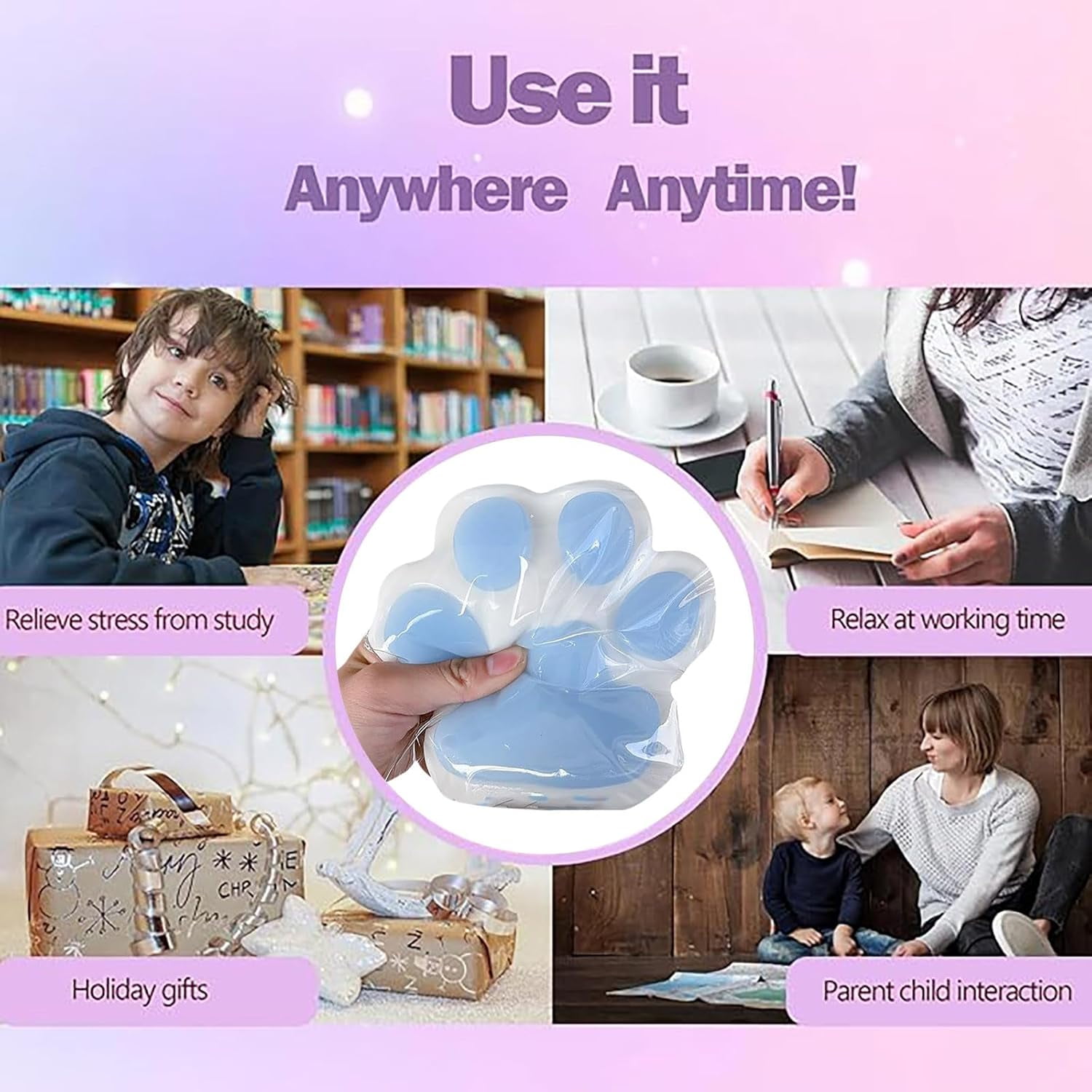 TIMCHESS 5.5 Inch Large Cat Paw Squishy Toy - Transparent, Super Soft Stress Relief Fidget For Adults & Kids (White)