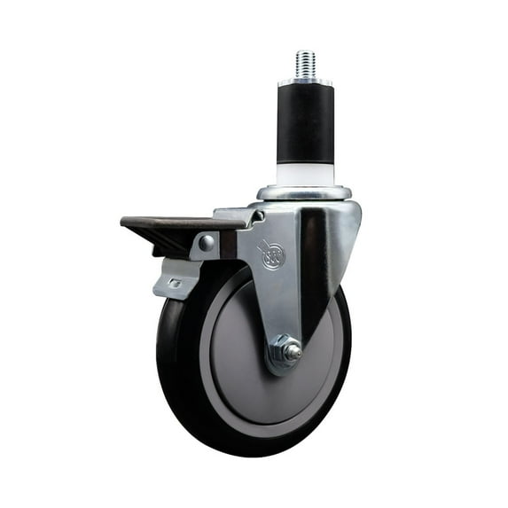 5 Inch Black Poly Swivel 1-1/2 Inch Expanding Stem Caster with Brake SCC