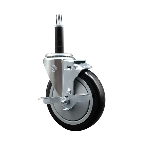 5 Inch Black Poly Swivel 3/4 Inch Expanding Stem Caster with Brake SCC