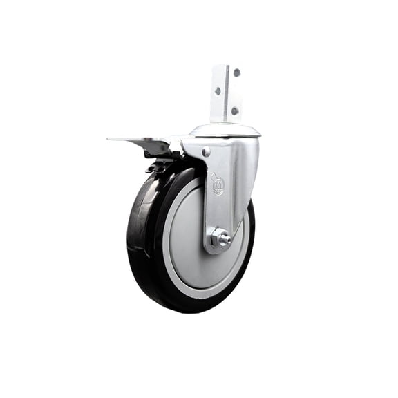 5 Inch Black Poly Wheel Swivel 3/4 Inch Square Stem Caster with Total Lock Brake