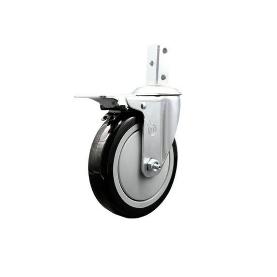 5 Inch Black Poly Wheel Swivel 7/8 Inch Square Stem Caster with Total Lock Brake