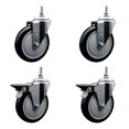 thumbnail image 1 of 5 Inch Black Polyurethane 12MM Threaded Stem Caster Set 2 Brakes SCC, 1 of 2