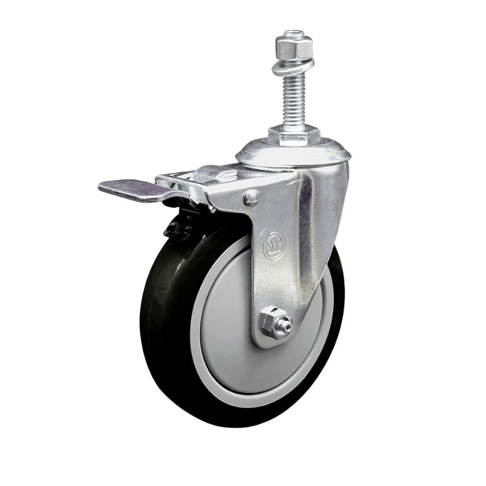 5 Inch Black Polyurethane Swivel 3/8 Inch Stem Caster with Total Lock Brake SCC