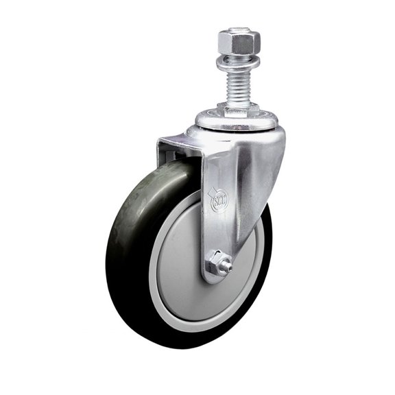 5 Inch Black Polyurethane Wheel Swivel 12mm Threaded Stem Caster SCC