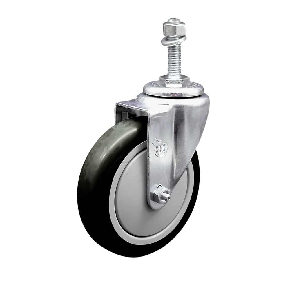 5 Inch Black Polyurethane Wheel Swivel 3/8 Inch Threaded Stem Caster SCC
