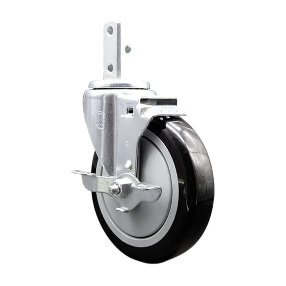 5 Inch Black Polyurethane Wheel Swivel 7/8 Inch Square Stem Caster with Brake