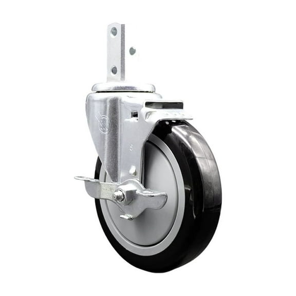 5 Inch Black Polyurethane Wheel Swivel 7/8 Inch Square Stem Caster with Brake