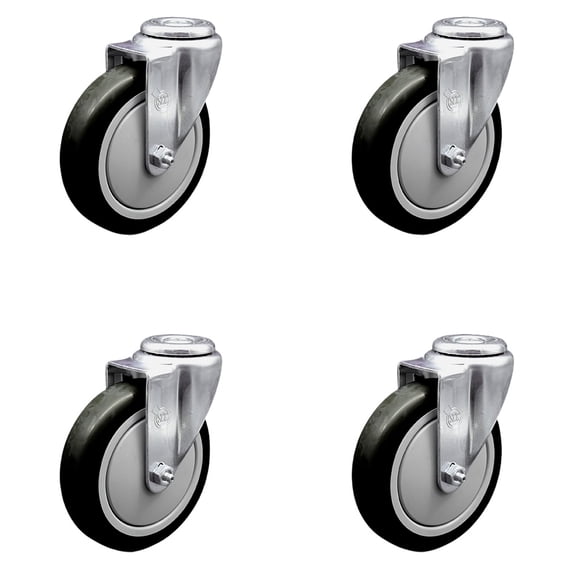 5 Inch Black Polyurethane Wheel Swivel Bolt Hole Caster Set Service Caster Brand