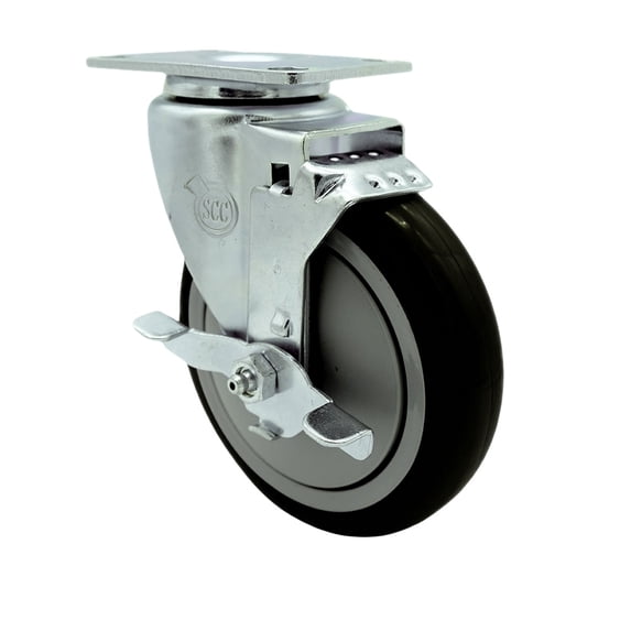 5 Inch Black Polyurethane Wheel Swivel Top Plate Caster with Brake SCC