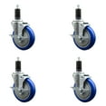 thumbnail image 1 of 5 Inch Blue Poly Swivel 1-1/4 Inch Expanding Stem Caster Set with Brake SCC, 1 of 2