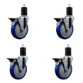 thumbnail image 1 of 5 Inch Blue Poly Swivel 1-3/4 Inch Expanding Stem Caster Set with Brake SCC, 1 of 2