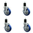 thumbnail image 1 of 5 Inch Blue Poly Swivel 1-3/4 Inch Expanding Stem Caster Set with Brake SCC, 1 of 2