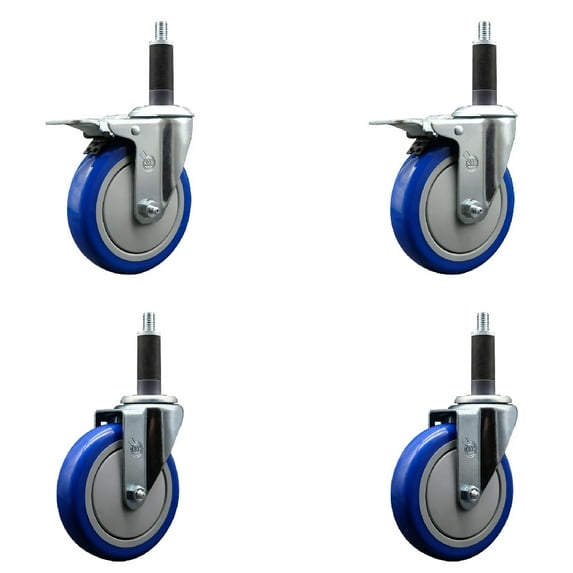 5 Inch Blue Poly Swivel 1 Inch Expanding Stem Caster Set 2 Total Lock Brakes