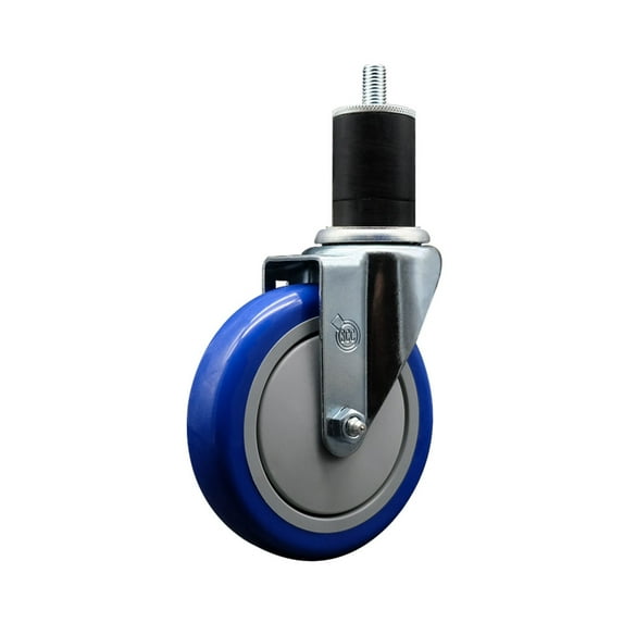 5 Inch Blue Poly Wheel Swivel 1-3/4 Inch Expanding Stem Caster SCC
