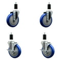 thumbnail image 1 of 5 Inch Blue Poly Wheel Swivel 1-3/8 Inch Expanding Stem Caster Set 2 Brakes SCC, 1 of 2