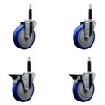 thumbnail image 1 of 5 Inch Blue Poly Wheel Swivel 3/4 Inch Expanding Stem Caster Set 2 Brakes SCC, 1 of 2
