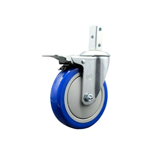 5 Inch Blue Poly Wheel Swivel 3/4 Inch Square Stem Caster with Total Lock Brake
