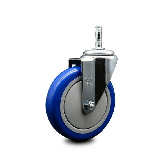 5 Inch Blue Poly Wheel Swivel 5/8 Inch Threaded Stem Caster Service Caster