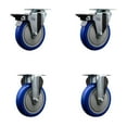 thumbnail image 1 of 5 Inch Blue Poly Wheel Swivel Top Plate Caster Set with 2 Posi Brakes 2 Rigid, 1 of 2