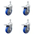 thumbnail image 1 of 5 Inch Blue Polyurethane Swivel 10mm Stem Caster Set with Total Lock Brake, 1 of 2