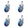 thumbnail image 1 of 5 Inch Blue Polyurethane Wheel Swivel 12mm Threaded Stem Caster Set SCC, 1 of 2