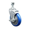 thumbnail image 1 of 5 Inch Blue Polyurethane Wheel Swivel 12mm Threaded Stem Caster with Brake, 1 of 2