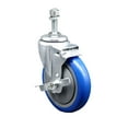 thumbnail image 1 of 5 Inch Blue Polyurethane Wheel Swivel 3/8 Inch Threaded Stem Caster with Brake, 1 of 2