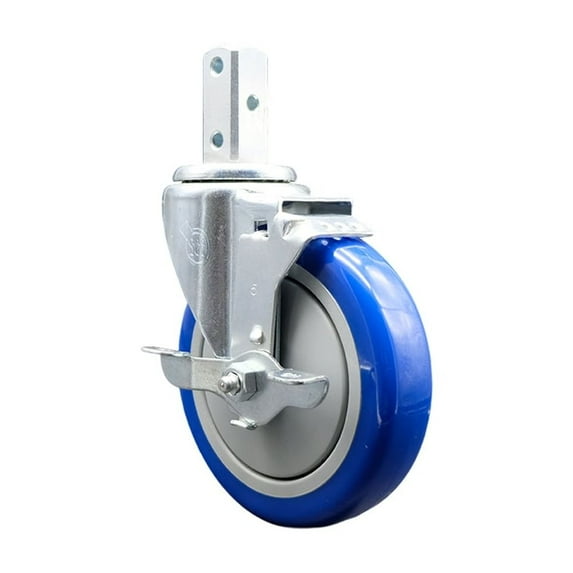 5 Inch Blue Polyurethane Wheel Swivel 7/8 Inch Square Stem Caster with Brake