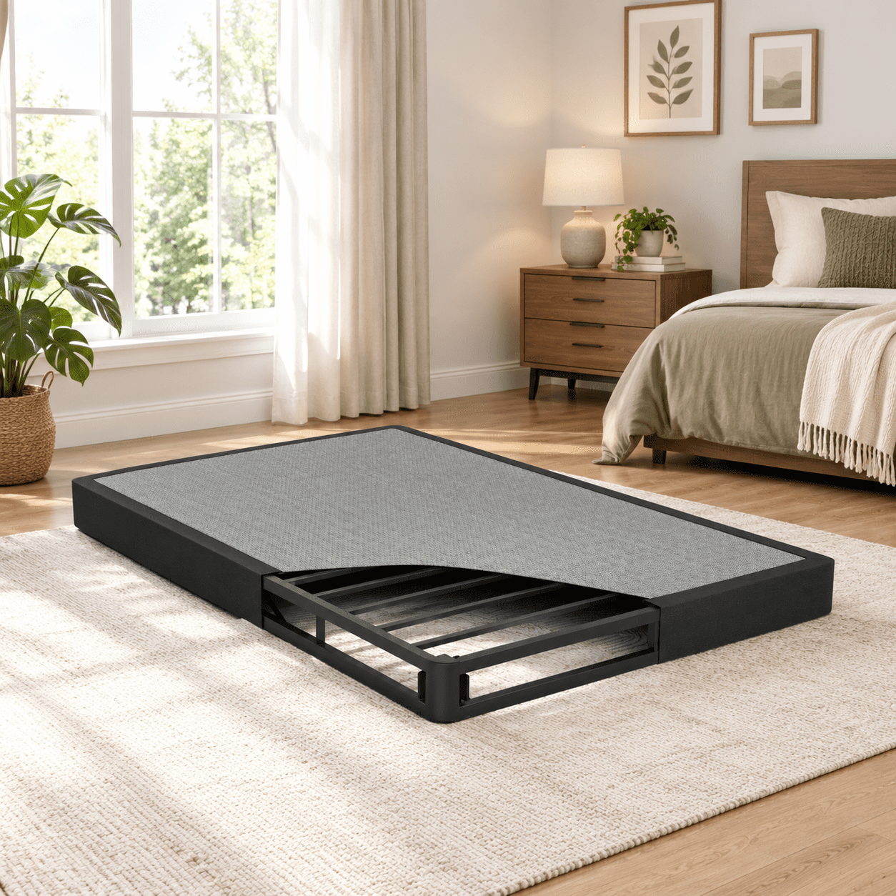 5 Inch Box Spring Low Profile Metal Bed Base With Boxspring Cover ...